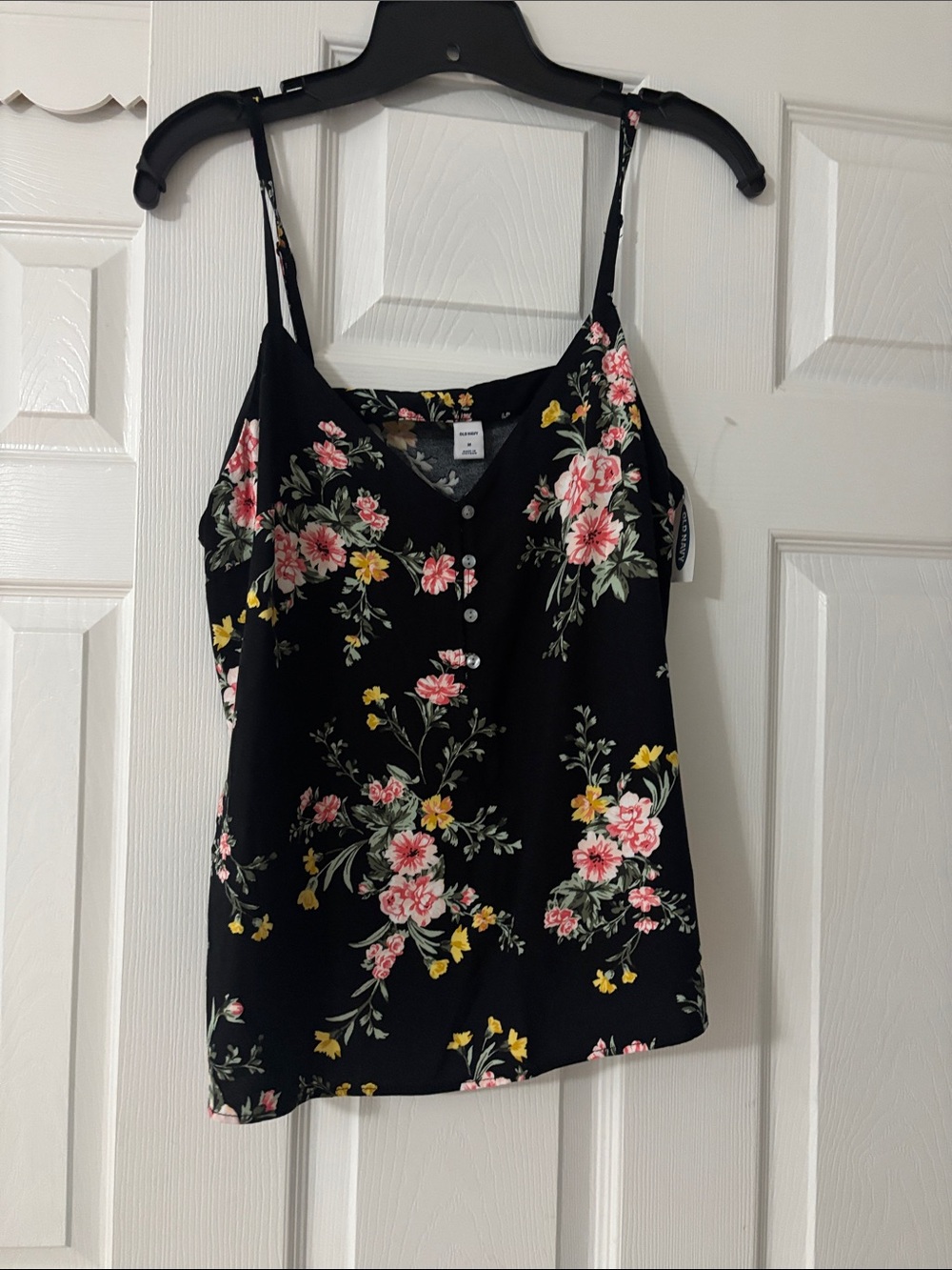 Old Navy Black Floral Button-Front Cami with Pink and Yellow Flowers